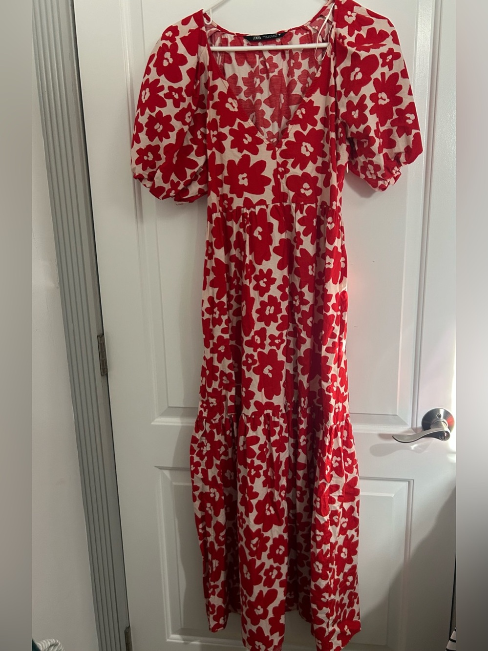 Zara Printed Poplin Floral Maxi Dress Red Size S bloggers fav coastal boho chic - Picture 2 of 15